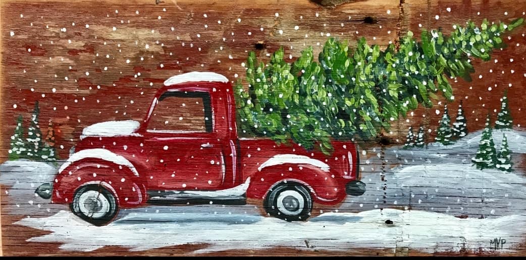 Red Truck on Wood